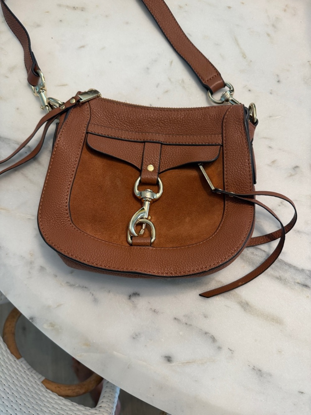 Rebecca Minkoff Brown Leather Crossbody Saddle Bag with Gold Hardware